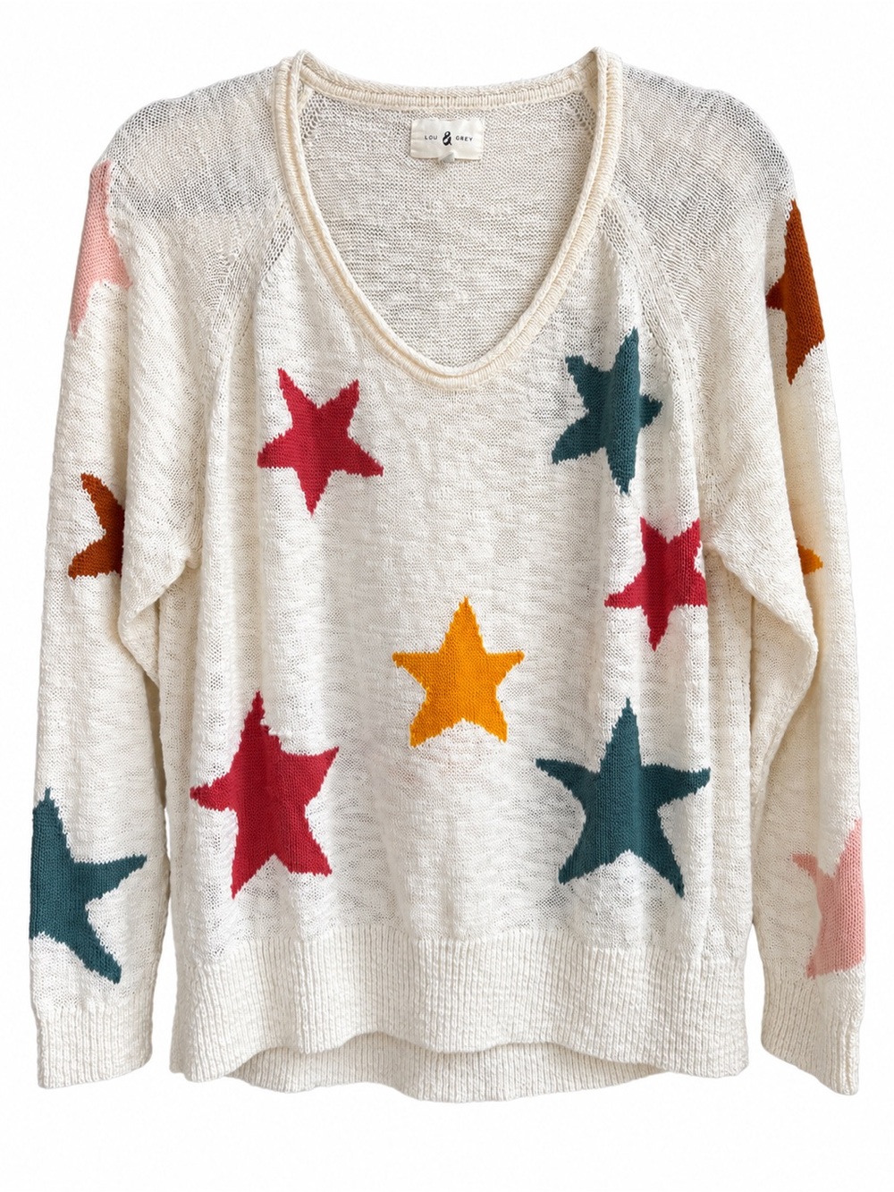 Lou & Grey Star Sweater Women’s M Multicolor Cotton Blend Lightweight Knit